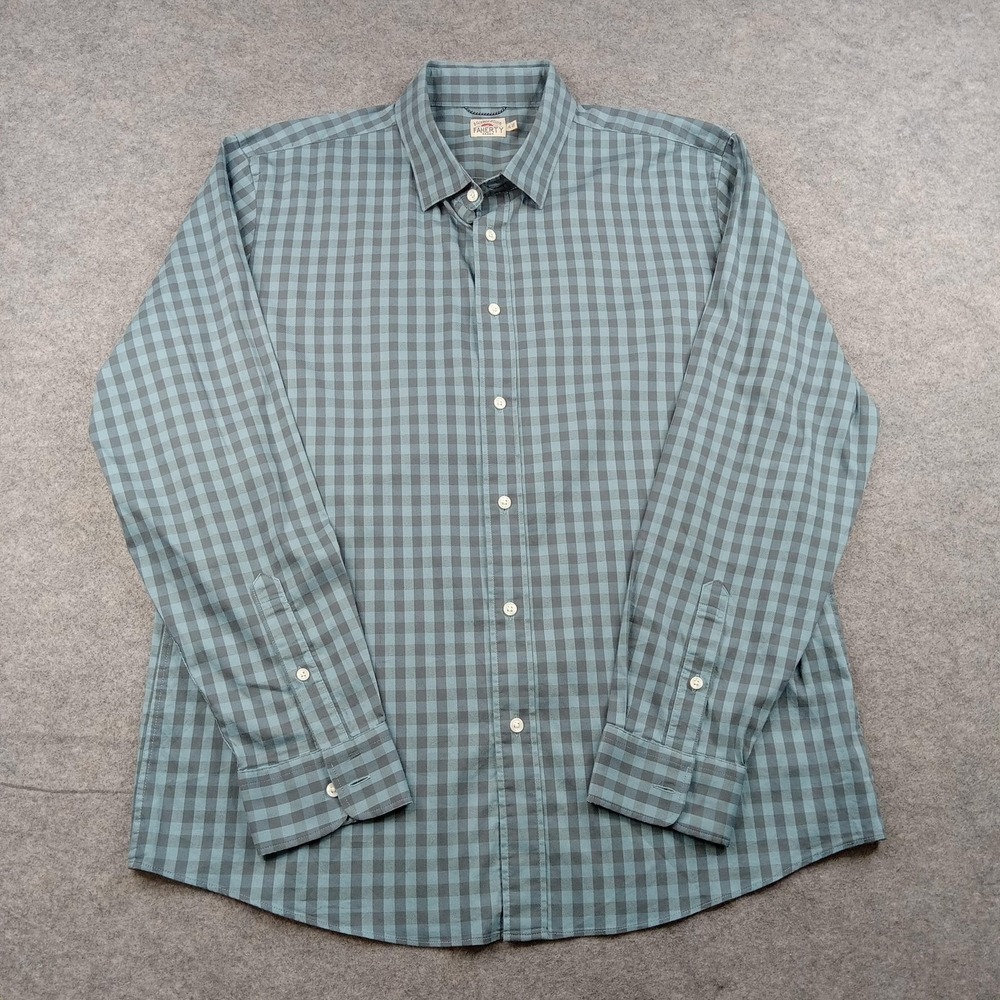 Faherty Shirt Mens XL Blue Check Stretch Button Front Long Sleeve Woven Casual